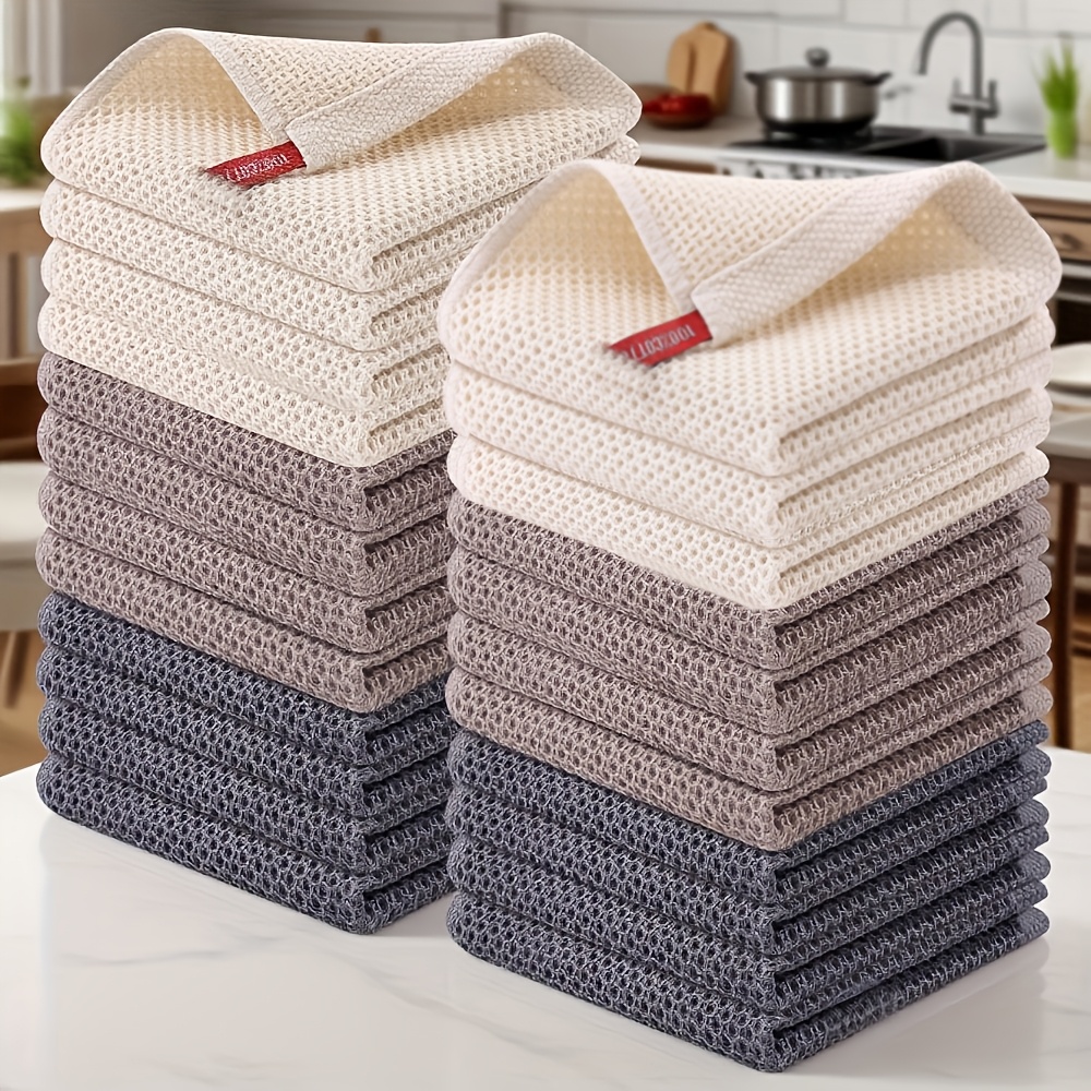 TEMU 23pcs 100% Cotton Waffle Weave Kitchen Dish Cloths, Ultra Soft Absorbent Quick Drying Dish Towels, 12 X 12 Inches, Great For Cooking, Cleaning And Wiping Hands, Kitchen Decor And Accessories.