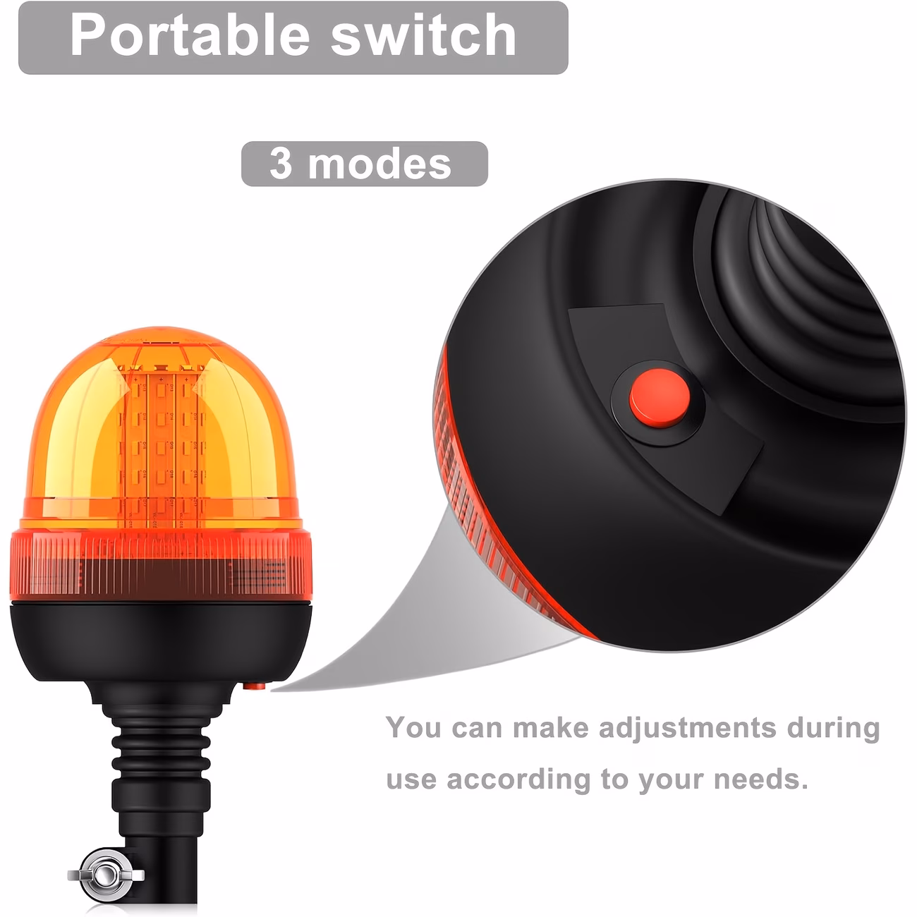 60 led аграрен ротирачки светло, 3 режими на , 12-24v, килибарна светлосна лента - флексибилен за моторна кула, трактор, голф, utv, приколка, камион, опционално со држач, без батерија Детали за производот 2
