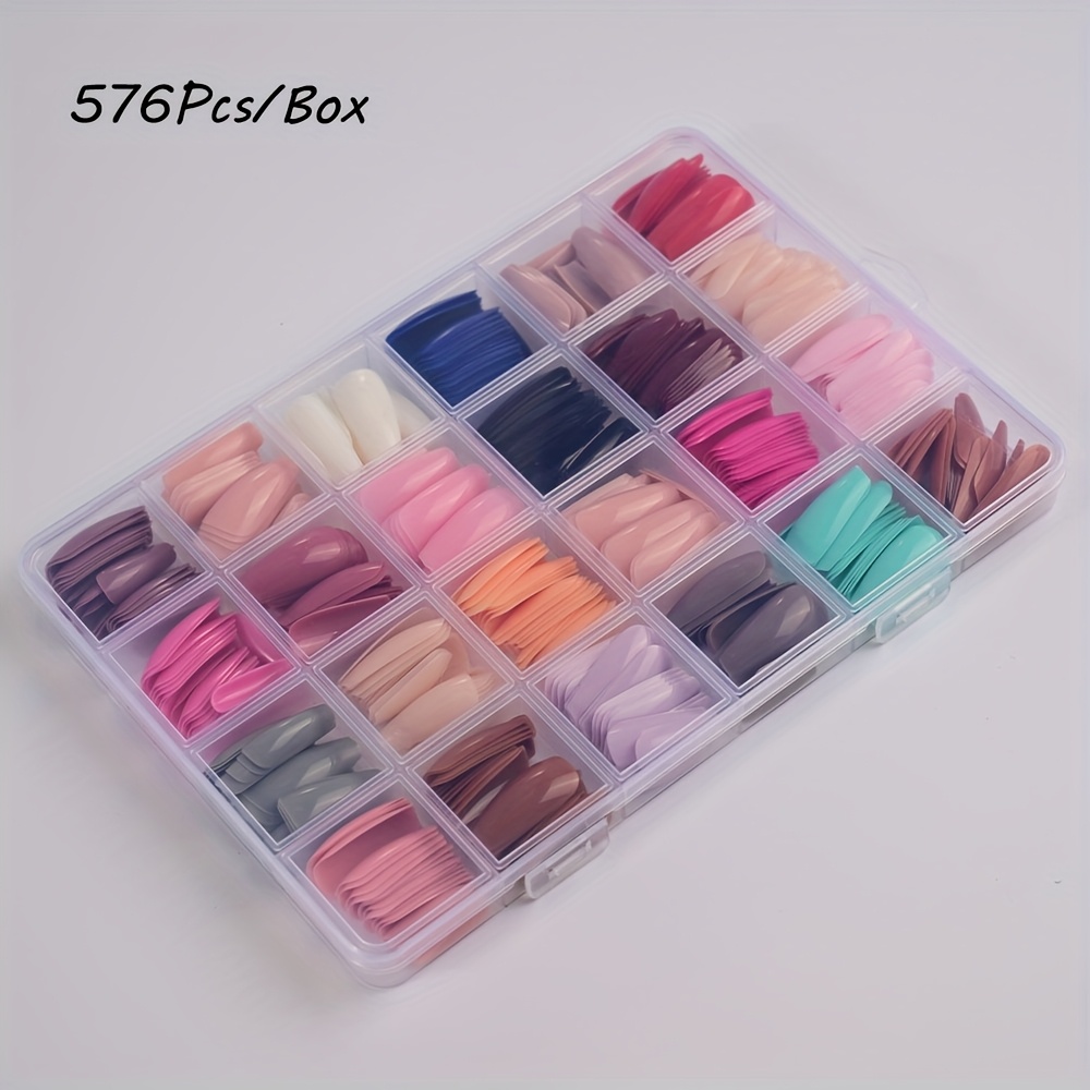 E-shop 576 Stk./Box Bunte Ballettform Falsche Nägel - Glänzende , Aufdrücknägel mit Aufbewahrungskoffer, Einfache Anwendung, Wiederverwendbare
