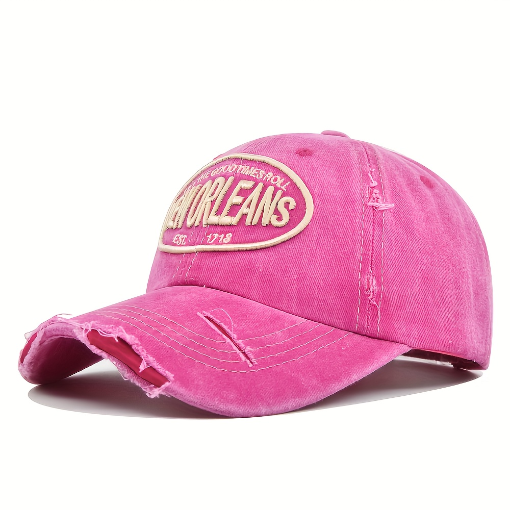 TEMU Classic Retro Style New Orleans Letter Embroidery Baseball Cap Couple Outing All-match Long Brim Hat Men Women Outdoor Leisure Sports Washed