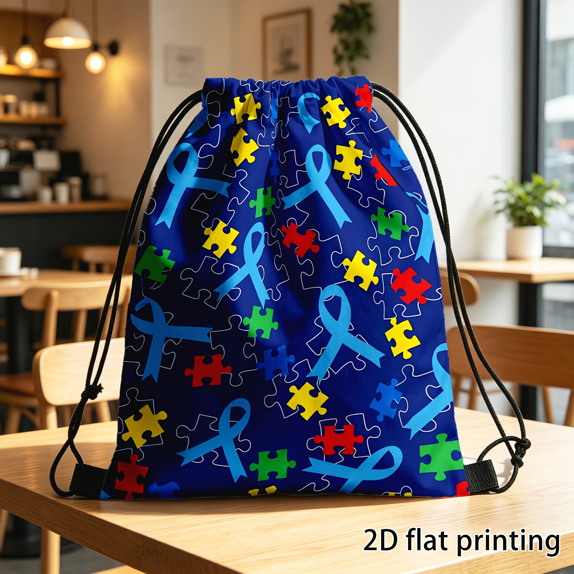 TEMU Mochila con Cordón 2D 1 pieza, Bolsa con Cordón, Mochila con Cordón con Pieza de Rompecabezas de sobre el Autismo, Bolsa de Viaje Duradera de