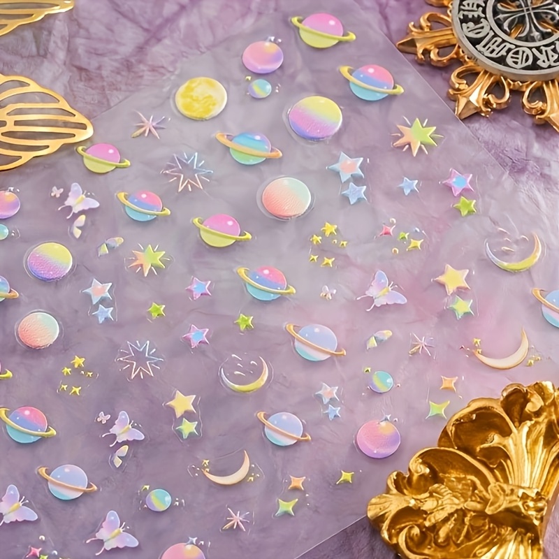 1pc Of 5d Embossed Planet-themed Nail Stickers, Decorative Decals For Nail Art Featuring Cartoon Planets