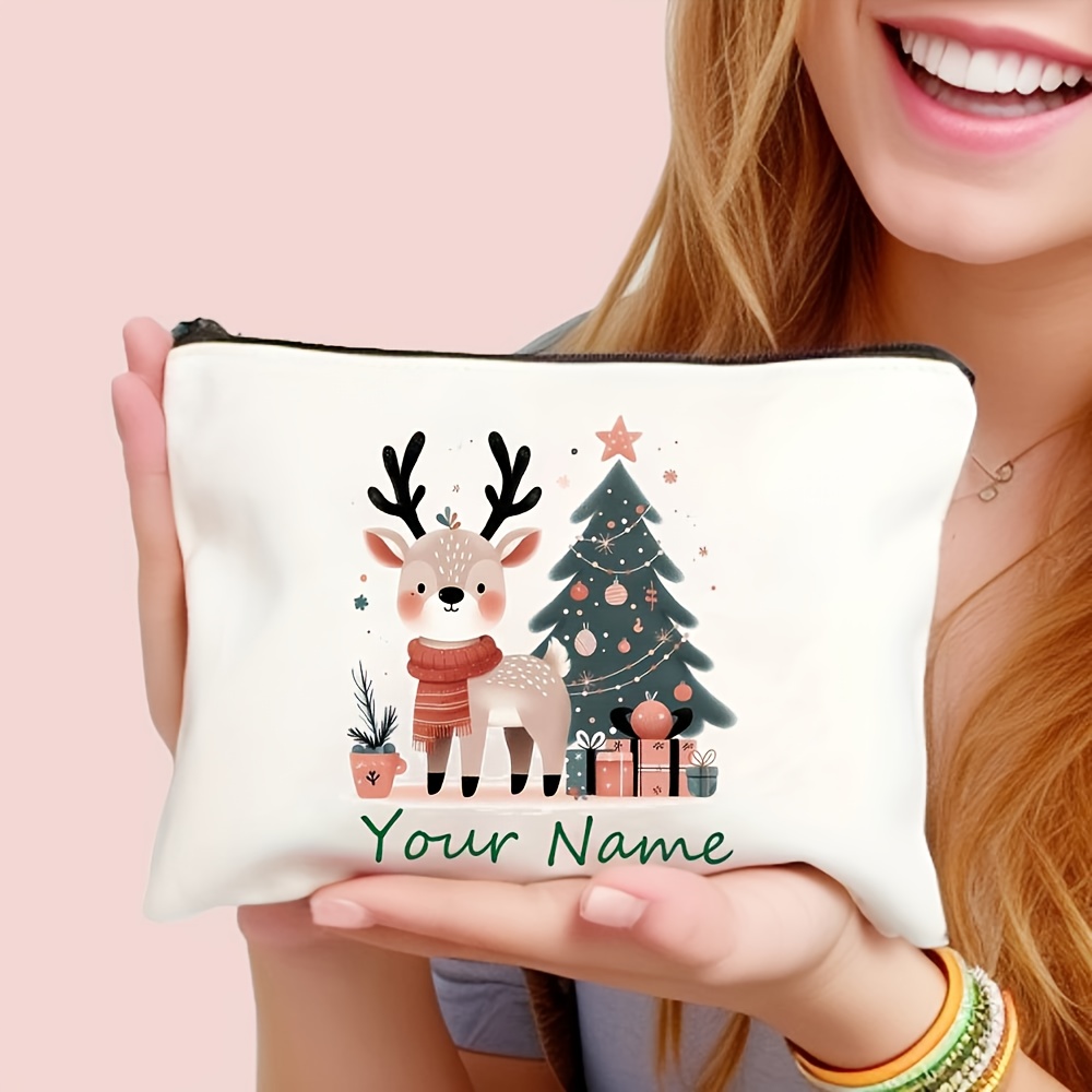 TEMU Beauty Case Natale Personalizzato - Personalizzato, Design Festivo con e Albero, Pochette Cosmetici con Cerniera , Borsa da Toeletta da Viaggio