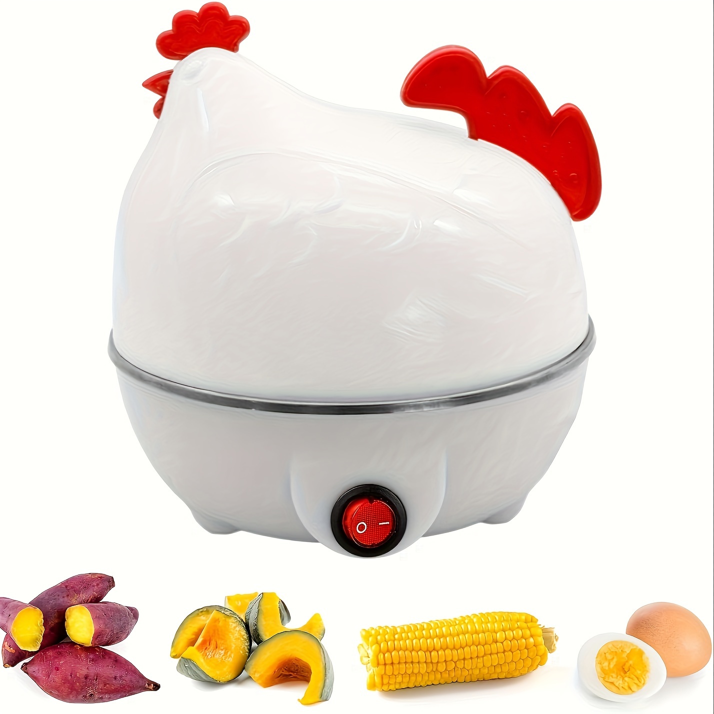 

Chicken-shaped Multi-functional Egg Boiler & Steamer - Kitchen Maker, 110v-130v, Us Plug, White With Red Accents, Ideal For Soft- Eggs & More, Egg Cooker