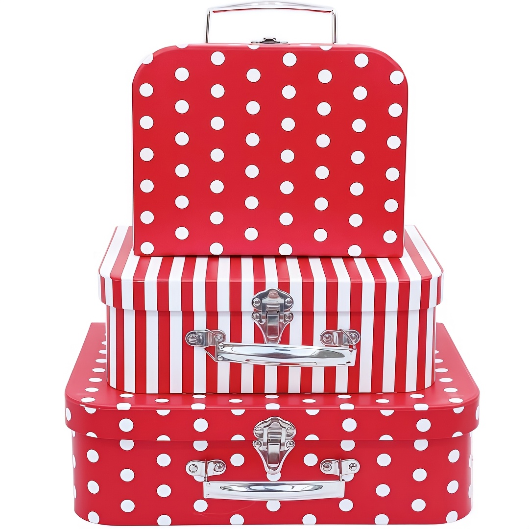 Set of 3/6 Vintage Cardboard Storage Boxes (Polka Dot And Floral Designs) Featuring Lids And Handles, Ideal for Organizing Souvenirs,, Photos, And Collectibles. These Make Excellent Decorative Gift Boxes for Occasions Like Weddings