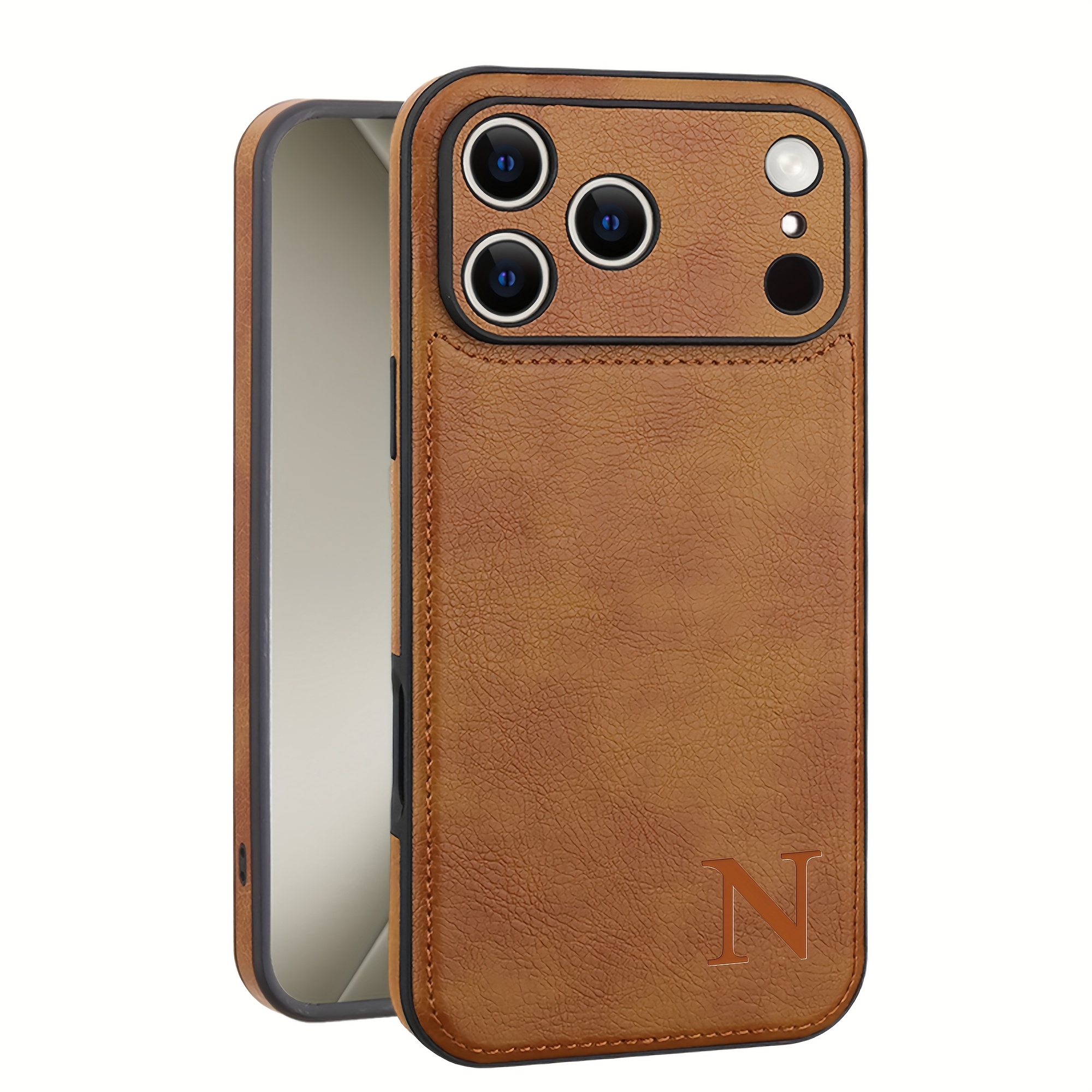 TEMU Phone Case - Personalized Customized Name Initial Letters Classic Business Hot Stamping Faux Leather Phone Case Compatible With Iphone 11 12 13