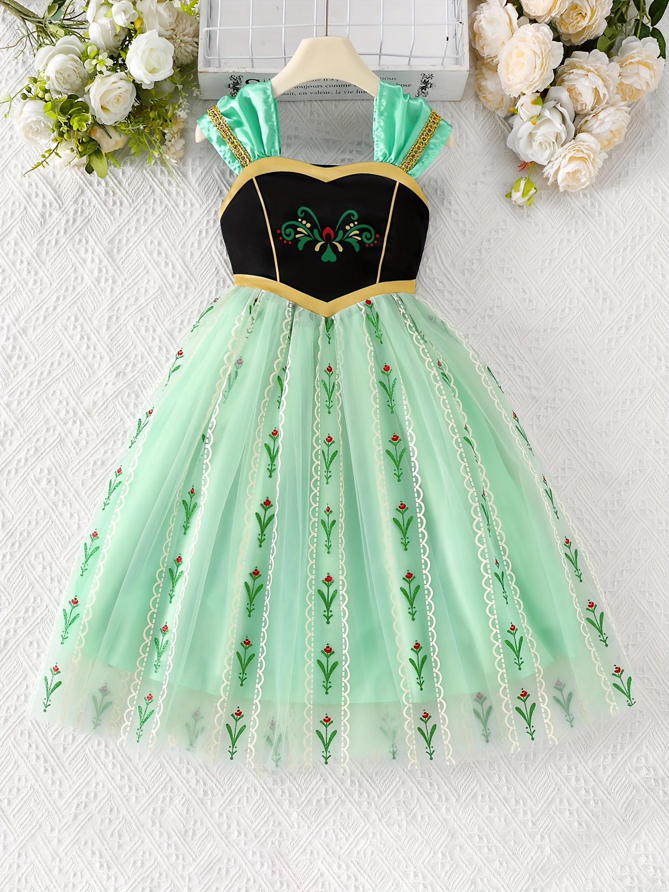 girls bohemian floral print mesh princess dress shoulder - Temu Chile