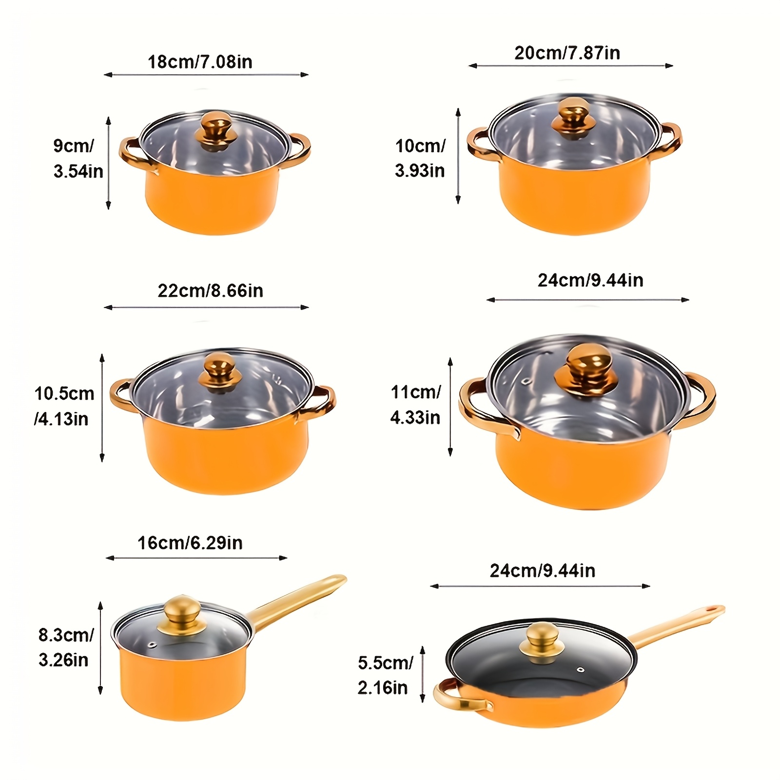 12pcs orange non stick stainless steel cookware set with glass lids versatile kitchen pots and pans for cooking   cuisines details 10