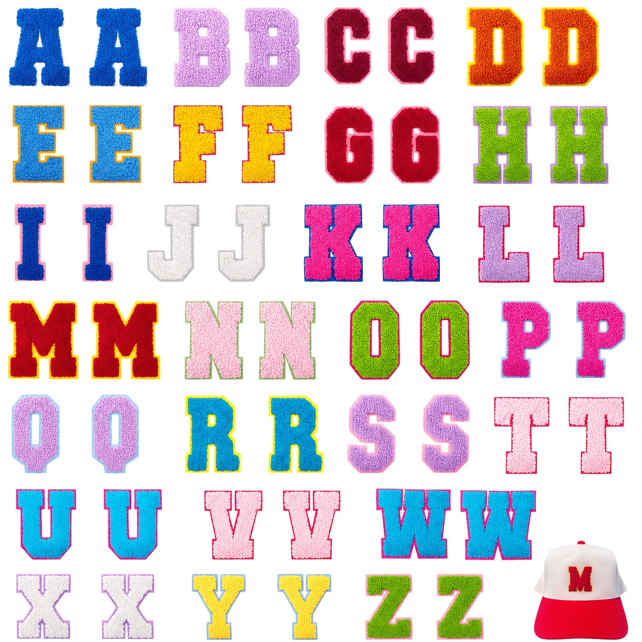 Chenille Towel Embroidery 52pcs Set Heat Ironing Or Self-adhesive Style Letter Clothes Bags