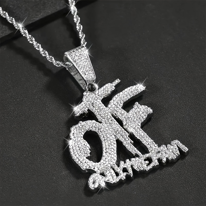 TEMU Fashionable Men's Hip-hop "otf" Letter Pendant Necklace With Shiny Cubic Zirconia - Ideal For Stylish Alloy Chain Accessories, Christmas And Valentine's Day Gifts