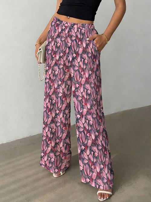item picture womens straight leg pants with pink floral print suitable for casual beach trips office wear and daily casual outfits