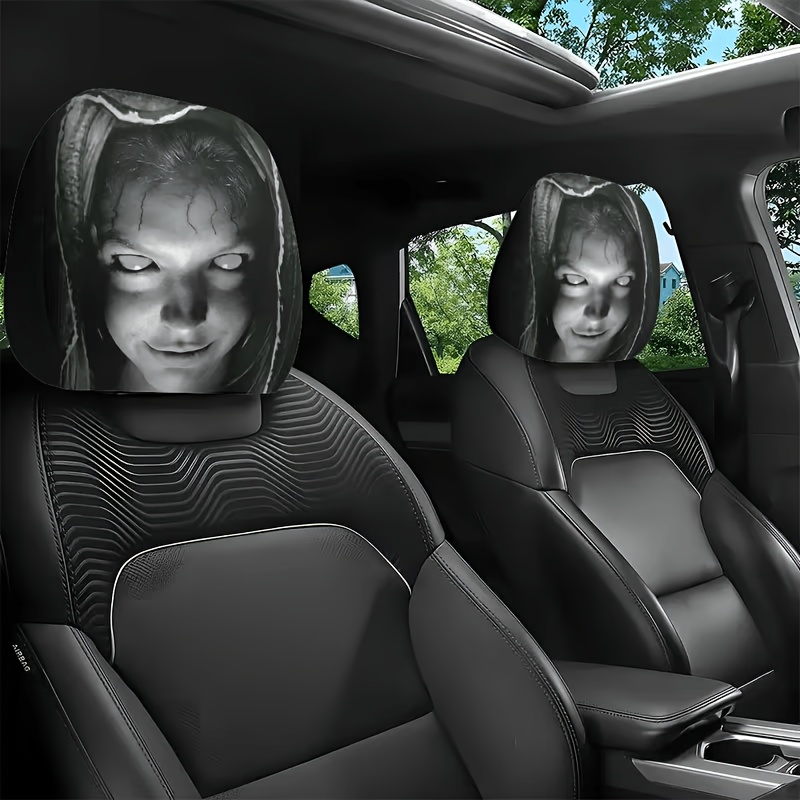 Halloween Horror 2pcs Personalized Pattern Car Headrest Covers, Washable And Easy To Clean. Featuring An , Suitable For , Including For Road Trips And Long Drives, As Well As For Christmas Decoration