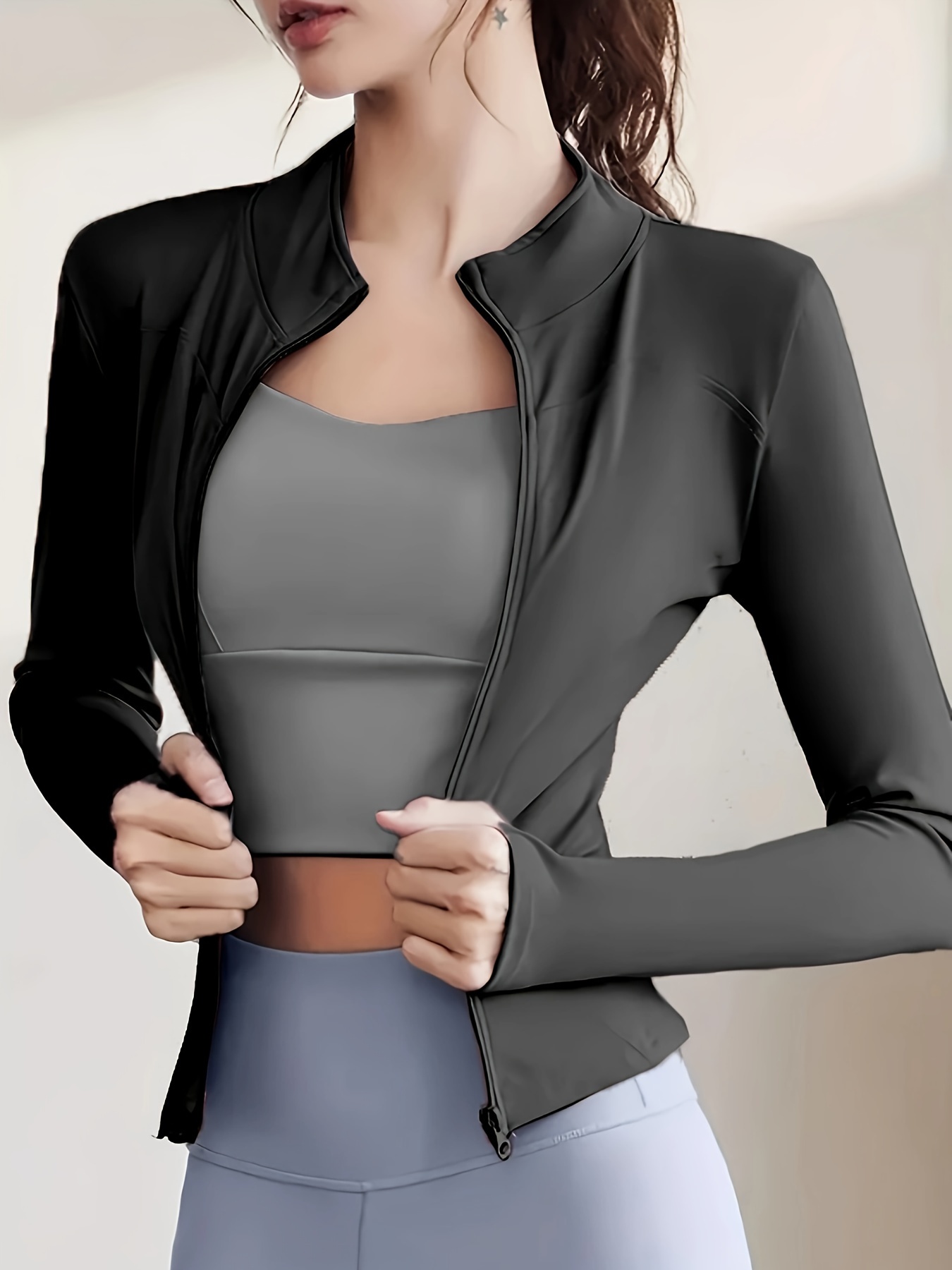 women's   stand collar long sleeve jacket stretchy - Temu