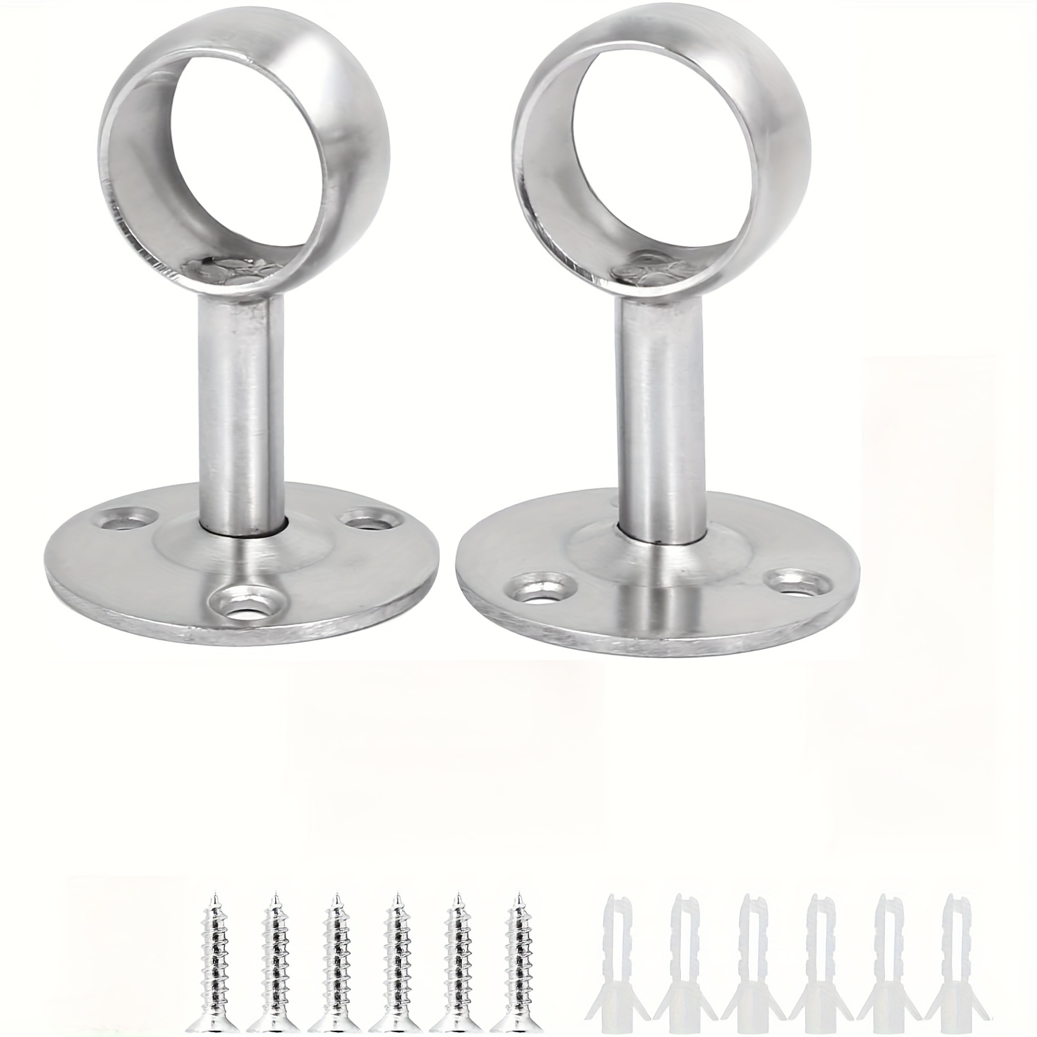 Image of 2 Packs Closet Rod Holder Curtain Rod Support, Stainless Steel Closet Supports, Heavy Duty Shower Curtain Rod Flange, Ceiling-mount Rod Bracket With Screws(silvery)