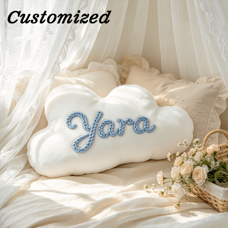TEMU Coussin décoratif de nuage avec nom personnalisable, Coussin à nom personnalisé, Décoration pour chambre, canapé, maison, Cadeau d'anniversaire