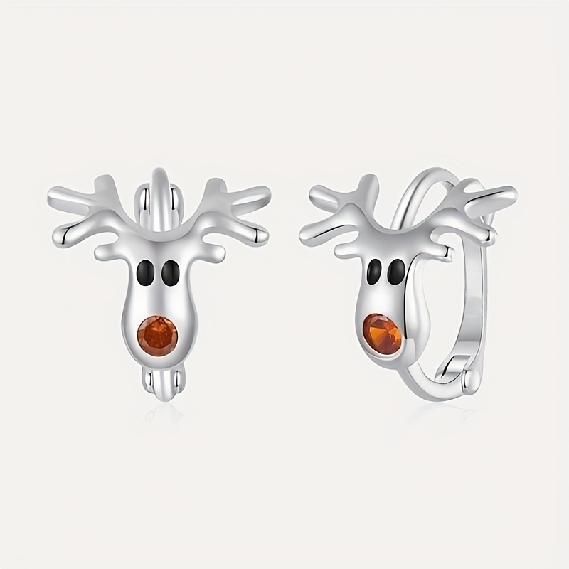 Image of Cute Inlay Synthetic Synthetic Zircon​​ Christmas Deer Earring For Women Christmas Casual Holidays Chic Animal Circle Christmas Earring Jewelry Gifts Charms, Without Battery