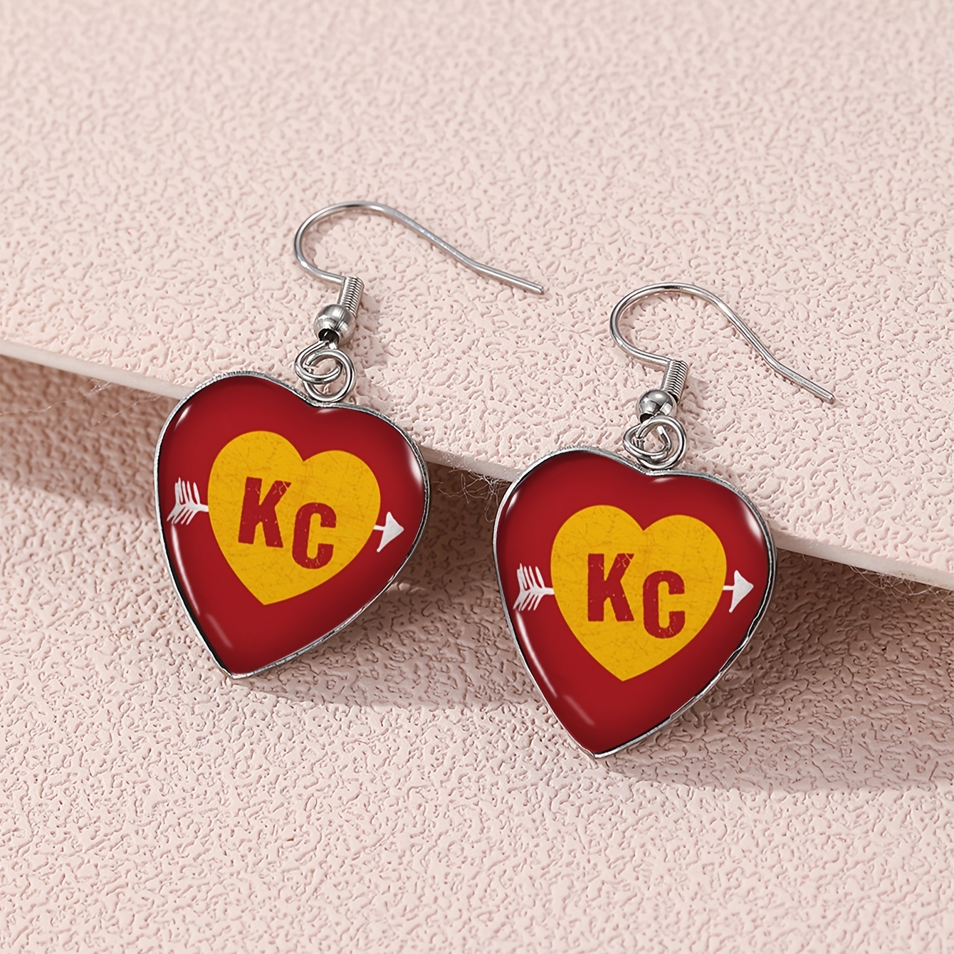 

1 Pair Of "i Love Kc" Heart Drop Earrings – Red & Yellow Design, Hypoallergenic Alloy With Glass , , Parties, And Team , Team | Vibrant Design | Glass Jewelry, Cute Earrings