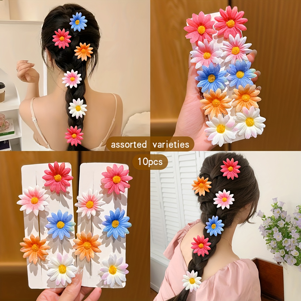 Image of 10 Random Color Flower Hair Clips For Everyday Use