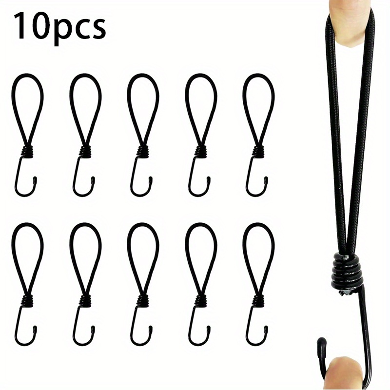 5/10- Pcs Bungee Ropes With Hooks, Black Metal Mini Bungee Cords, Small Bungee Cords With Hooks, Suitable For Camping Bungee Straps, Backpacking, Secure Fixation, Durable Outdoor Gear Accessories