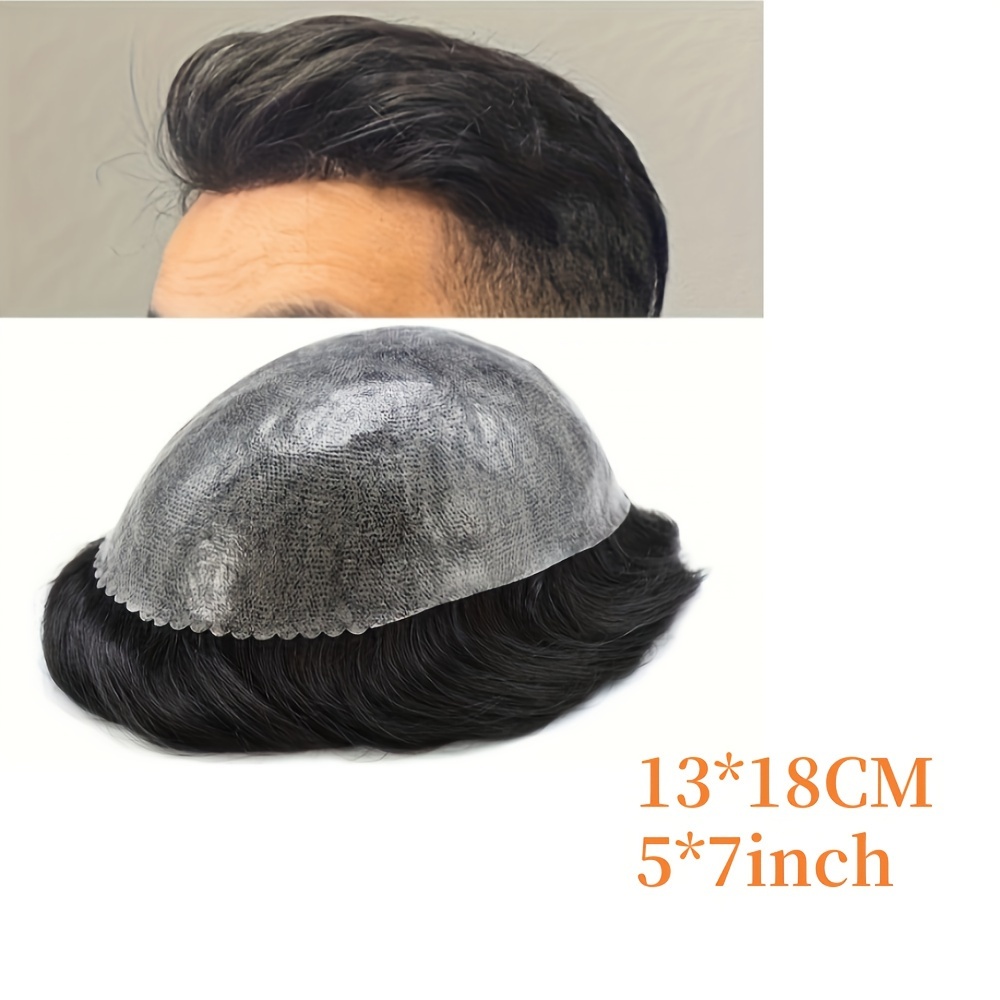 TEMU Human Hair Toupee For Men-hand Tied Toupee-natural Hairline--hairpieces For Men- For Men