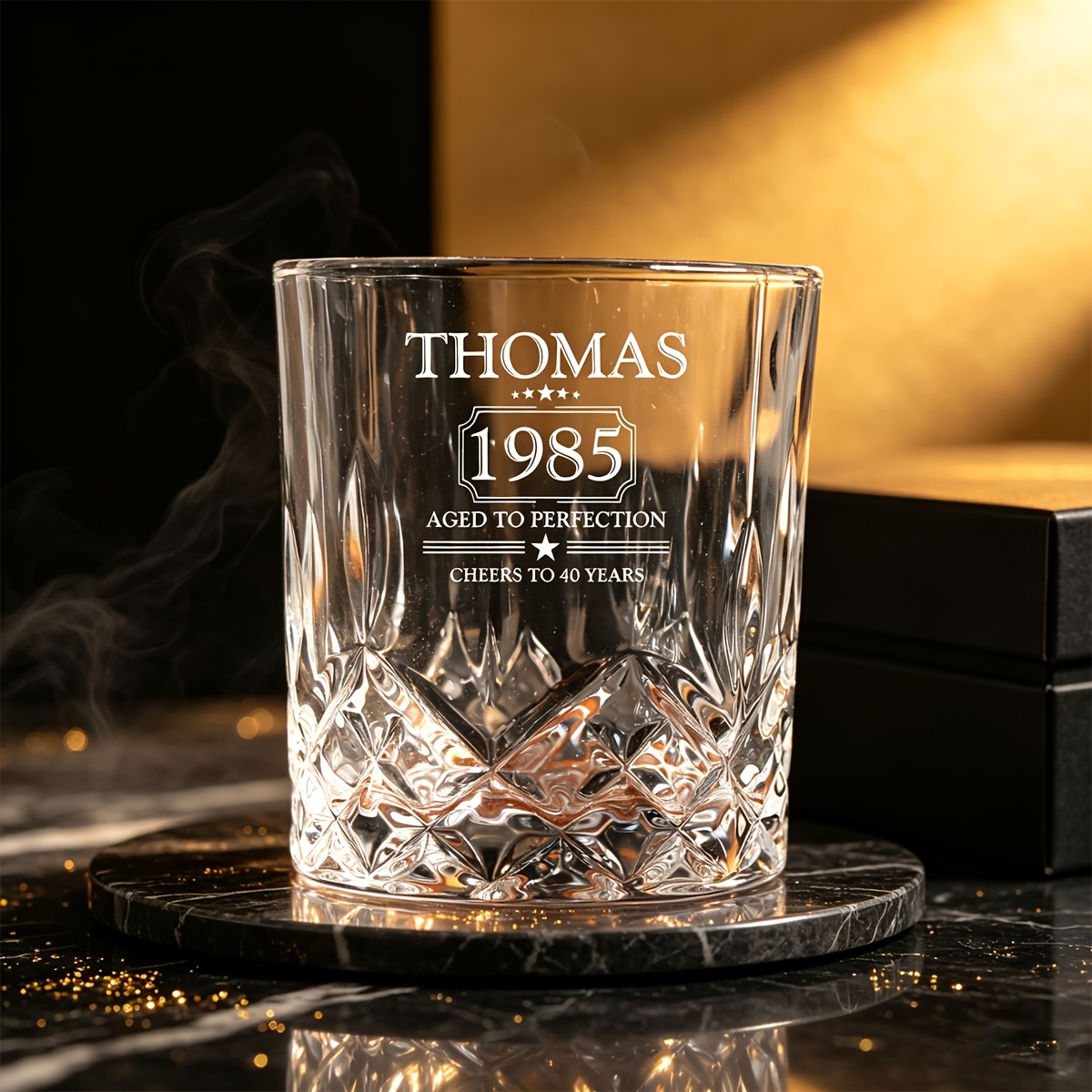 TEMU Customized Birthday Whiskey Glass - Personalized Year And Name Engraved (ro Cup), Suitable For 30th, 40th, 50th, 60th Birthday Parties, Unique