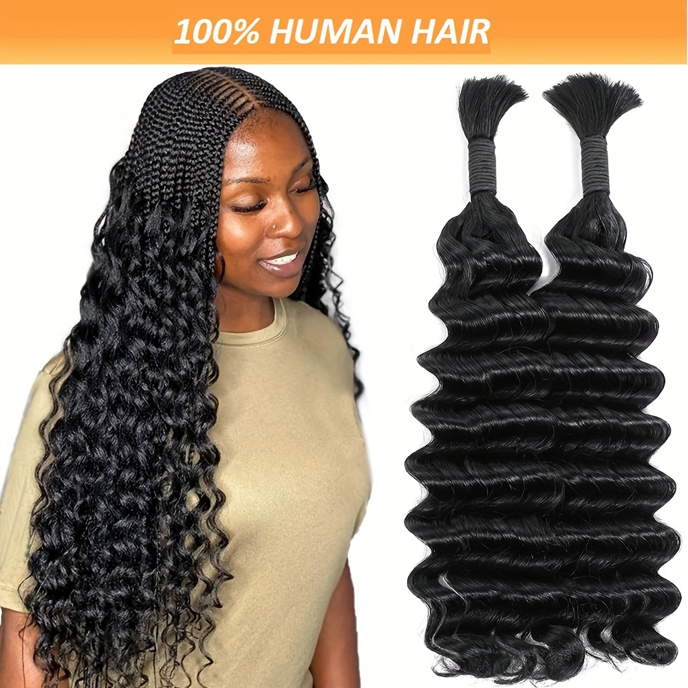 

Deep Wave Bulk Human Hair For Braiding No Weft 2 Bundle Curly Braiding Hair For Boho Braids Human Hair Extensions Natural Color (20-28inch)