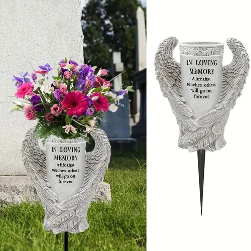 vases for grave grave decorations for cemetery angel wings vases with spikes for for fresh artificial flowers waterproof garden statue memorial gifts for loss of