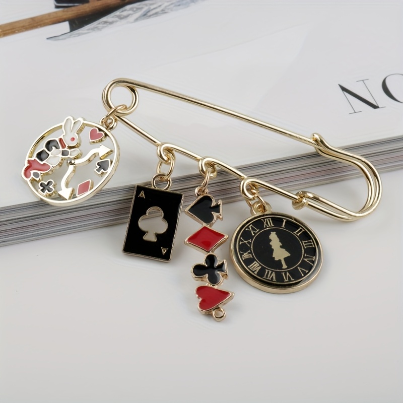 TEMU 1pc Of Cartoon Playing Card Brooch Badge, Pin Accessory Jewelry