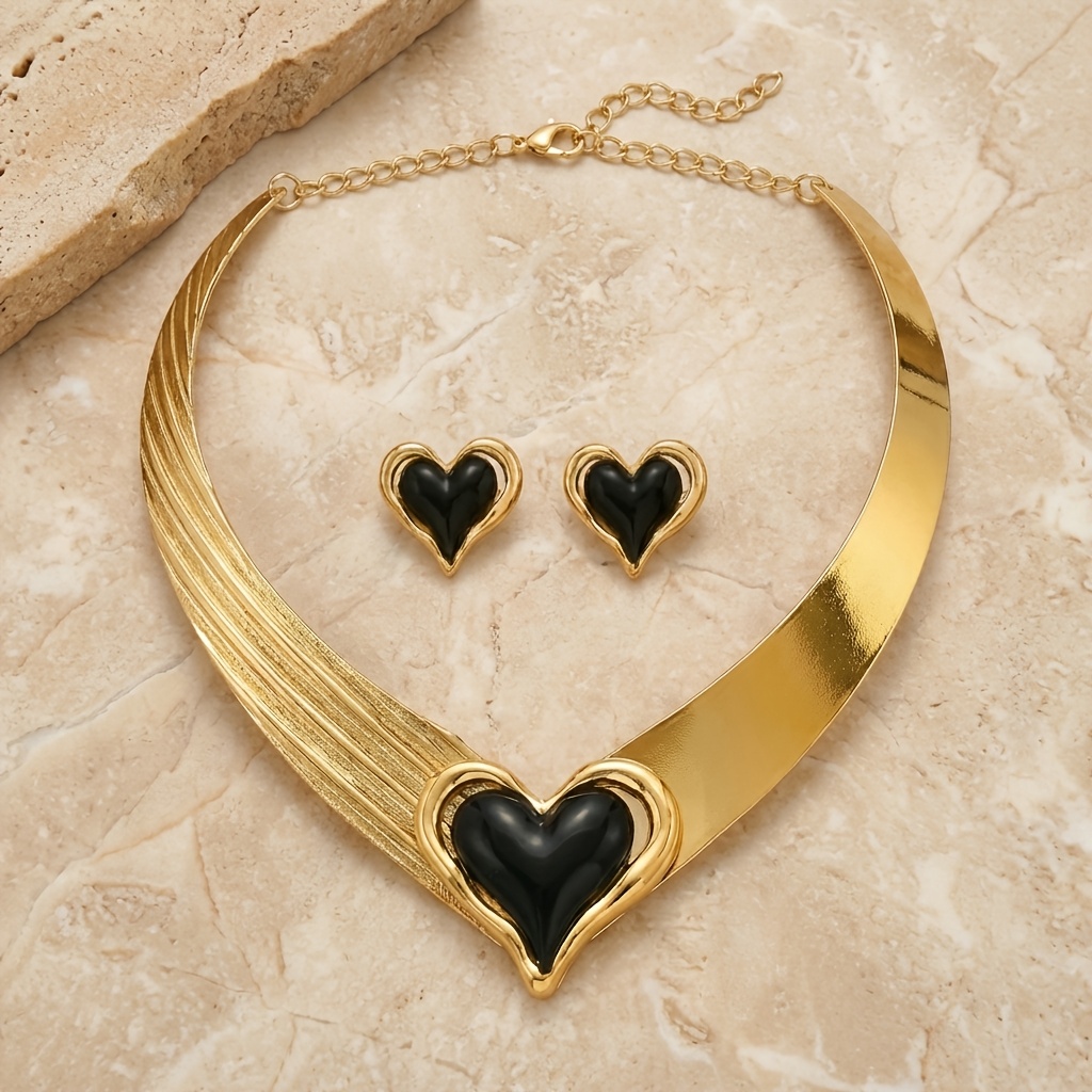 TEMU Set pezzi: Collana con ciondolo a cuore e orecchini a , e . Set con cuore smaltato in un bordo , con una di prolunga regolabile. a donne per