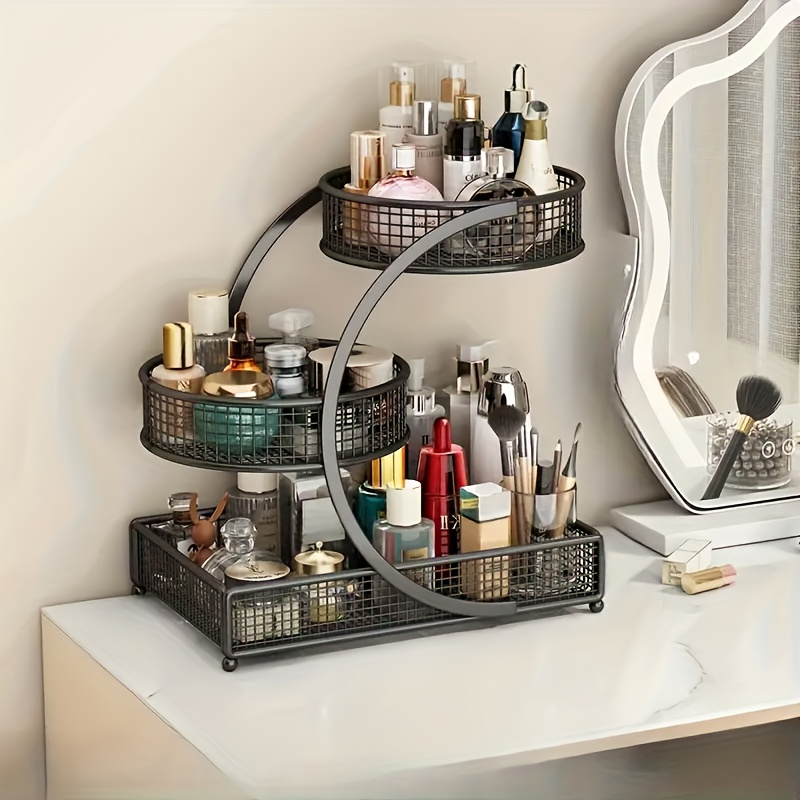 1pc varnished metal cosmetic organizer no installation lightweight makeup storage rack spiral design vanity countertop shelf for lipstick brushes bottles durable metal with varnished   space saving bathroom organizer makeup brush bucket