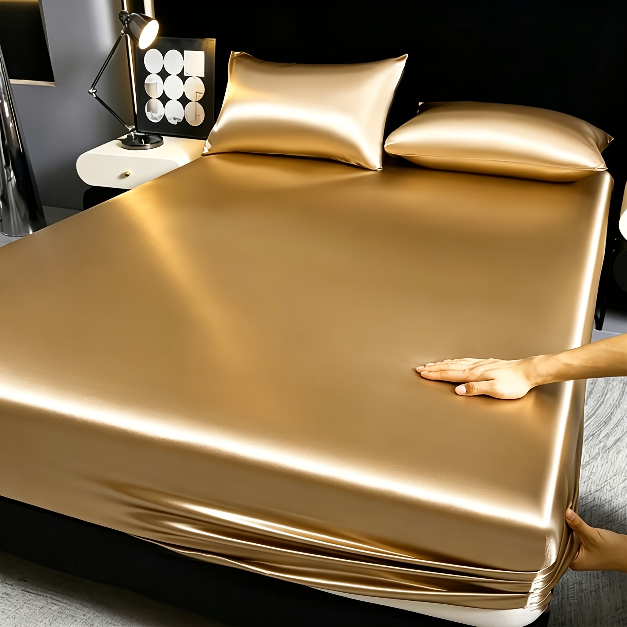 TEMU Protège-Matelas en Satin Luxueux (Taie d'Oreiller Non Incluse), Housse de Matelas Enveloppante, Poche Profonde de 30 cm Adaptée aux Matelas