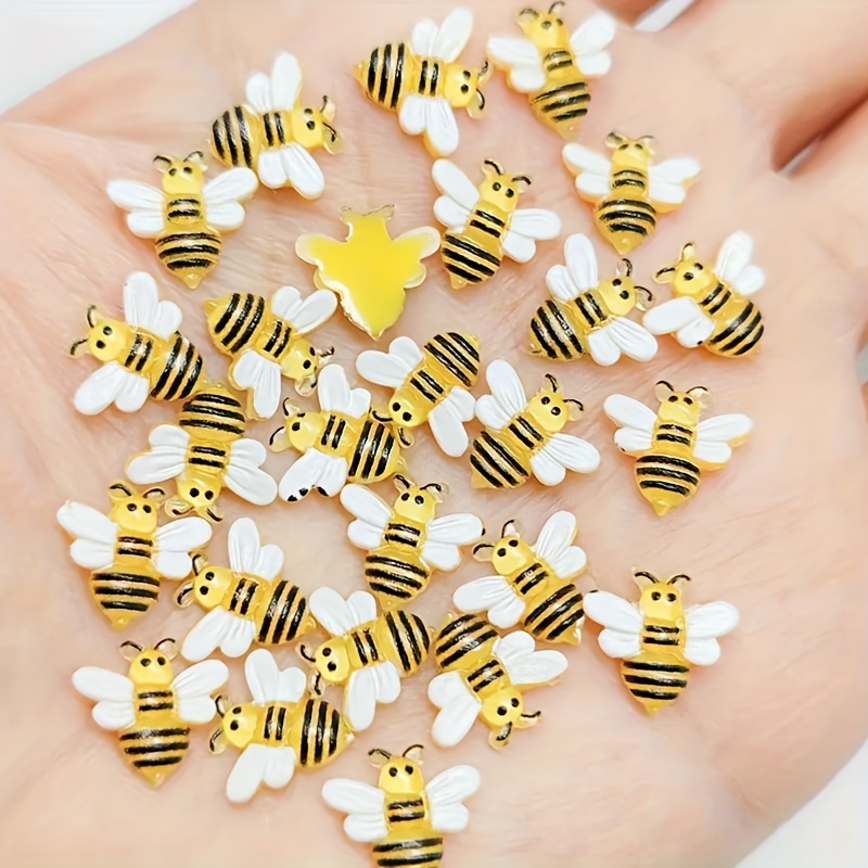 

30pcs 10mm Resin Hand-painted Mini Honeybee Nail Art Charm, Flatback Cartoon Rhinestone, Diy Scrapbook Appliques Accessories, Crafts