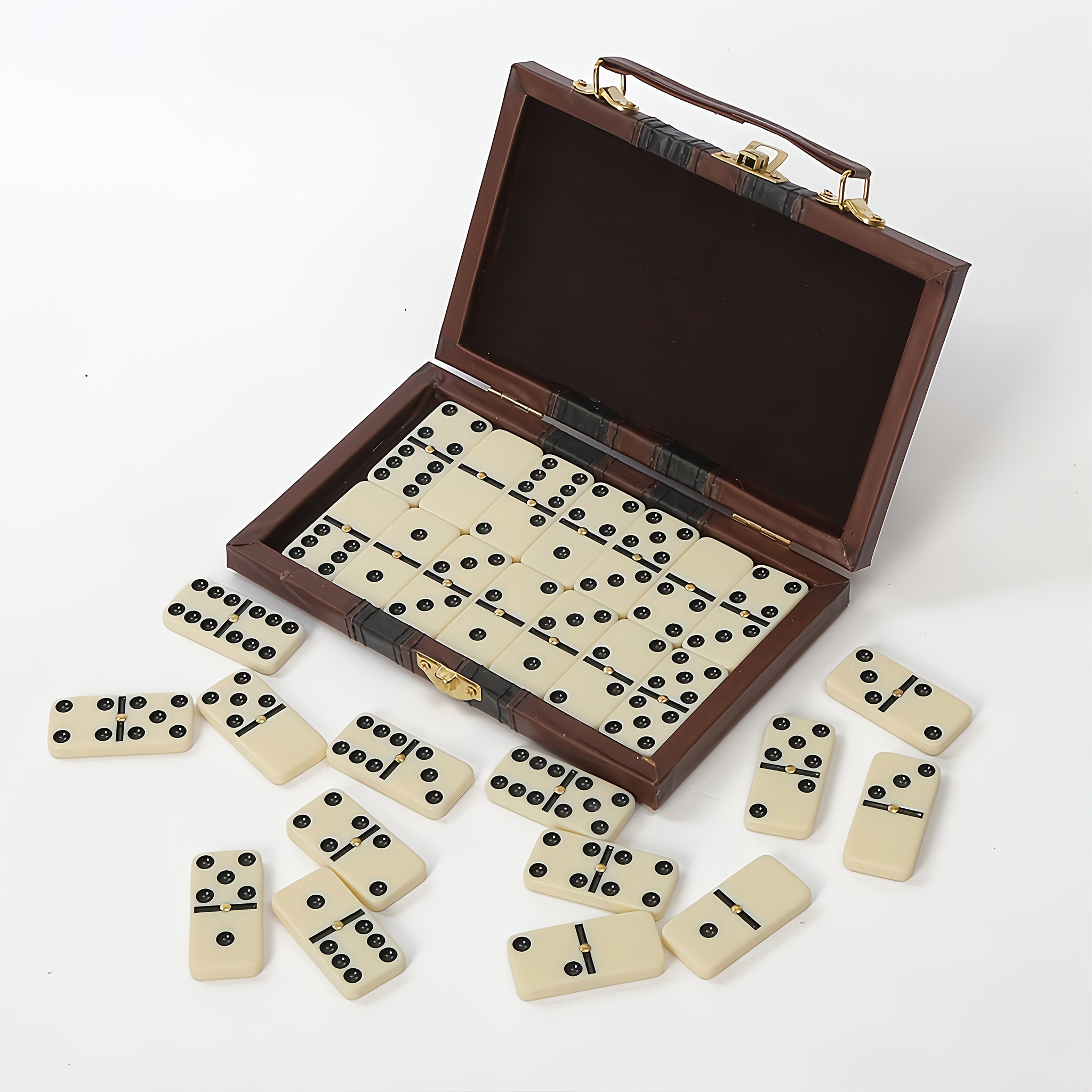 TEMU Domino Set -28 Dominoes | Thanksgiving, Halloween, Christmas Ideal Gift | Durable Plastic Dominoes And Leather Storage Box, Portable Design