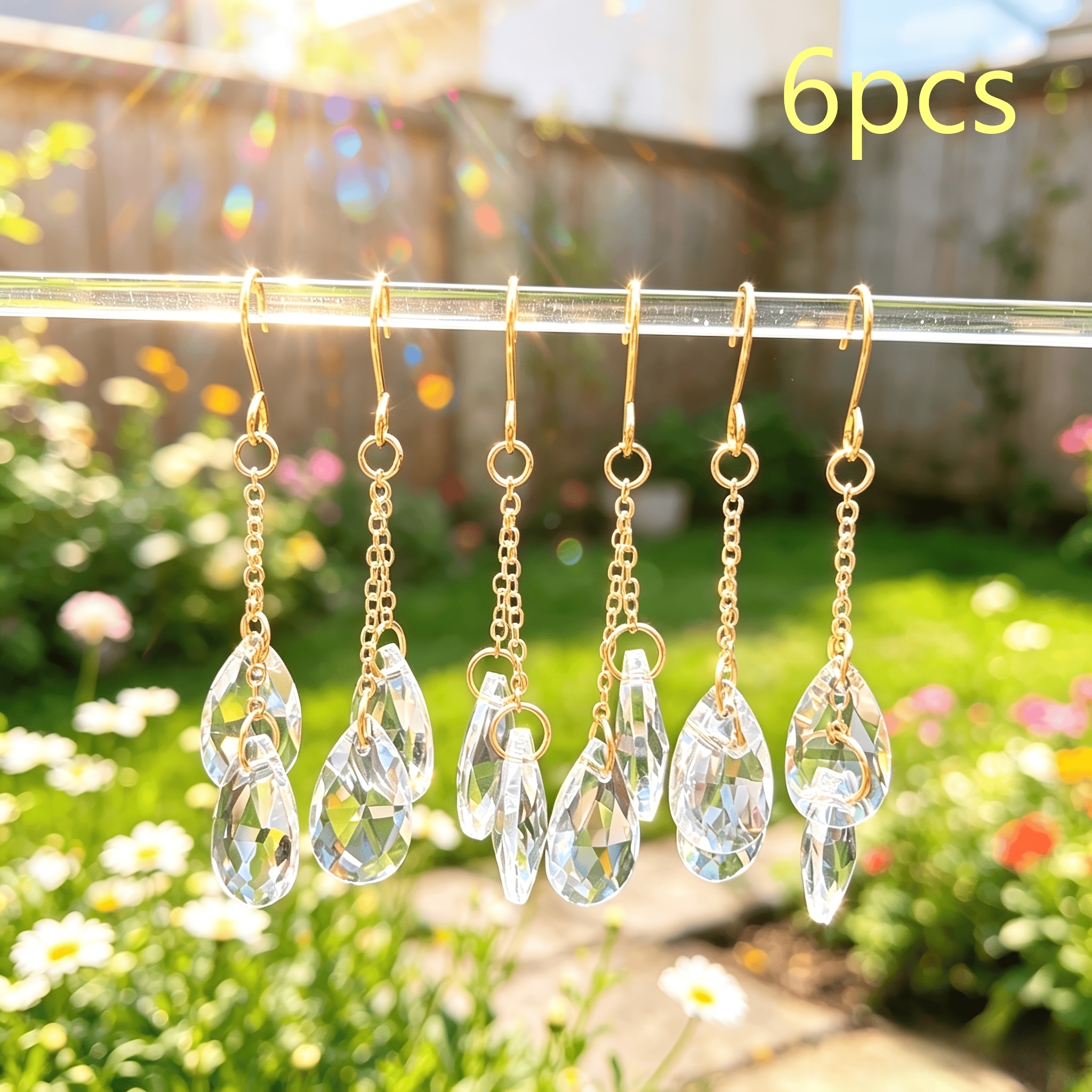 TEMU 6pcs Crystal Plant Decorative Hanging Ornaments, Glass Sun Catchers, Sunlight Prisms, Indoor Plant Accessories, Plant Gifts, Crystal Pot
