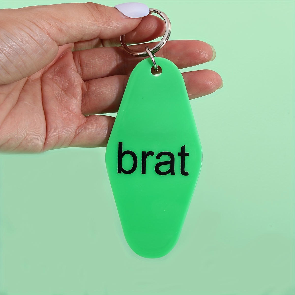 

Acrylic Brat Keychain - 1 Piece, Trendy Alphabet-themed, Sequin Detail, Oblong Shape With Ring Buckle For Decoration, Ladies Key Ring, Ideal For Birthdays