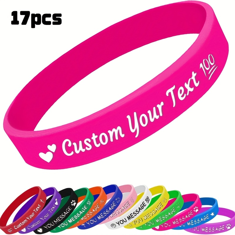 TEMU Gift For Her/him 17pcs Custom Silicone Wristbands, Adult Bracelet Size 202mm, Heart Icon Suitable For Corporate Team Building, Weddings, Team ,