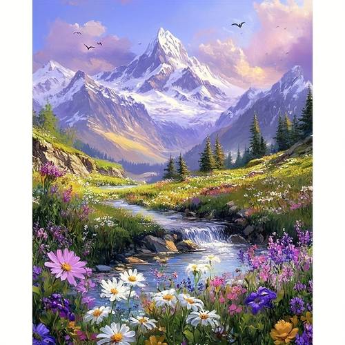 professional art use 2d paint by numbers kit beginner friendly diy craft set 40x50cm 16x20inch frameless home decor diy gift mountain and river scene suitable for college students high school students and art students