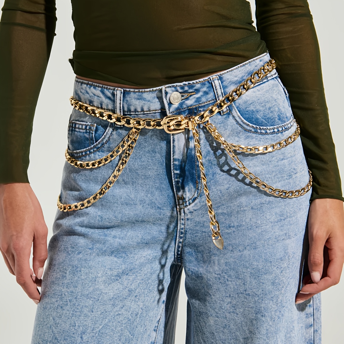 golden womens metal belt hip hop multi loop chain waist Temu