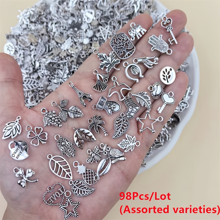Image of 8/18/48/98pcs Metal Alloy Silvery Pendant Beads For Diy Handmade Bracelets, Neacklaces, Earrings, Accessories, Assorted Varieties