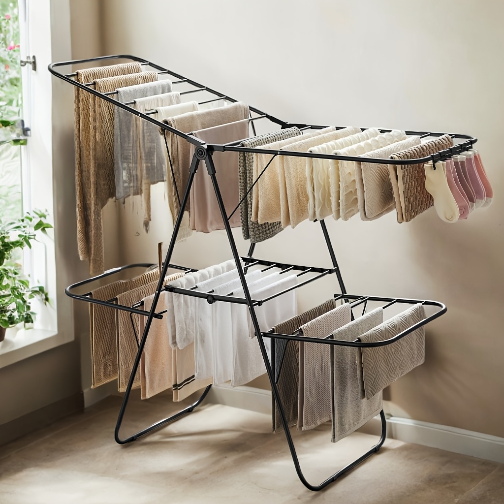 height adjustable tier clothes drying rack 33 rails heavy Temu