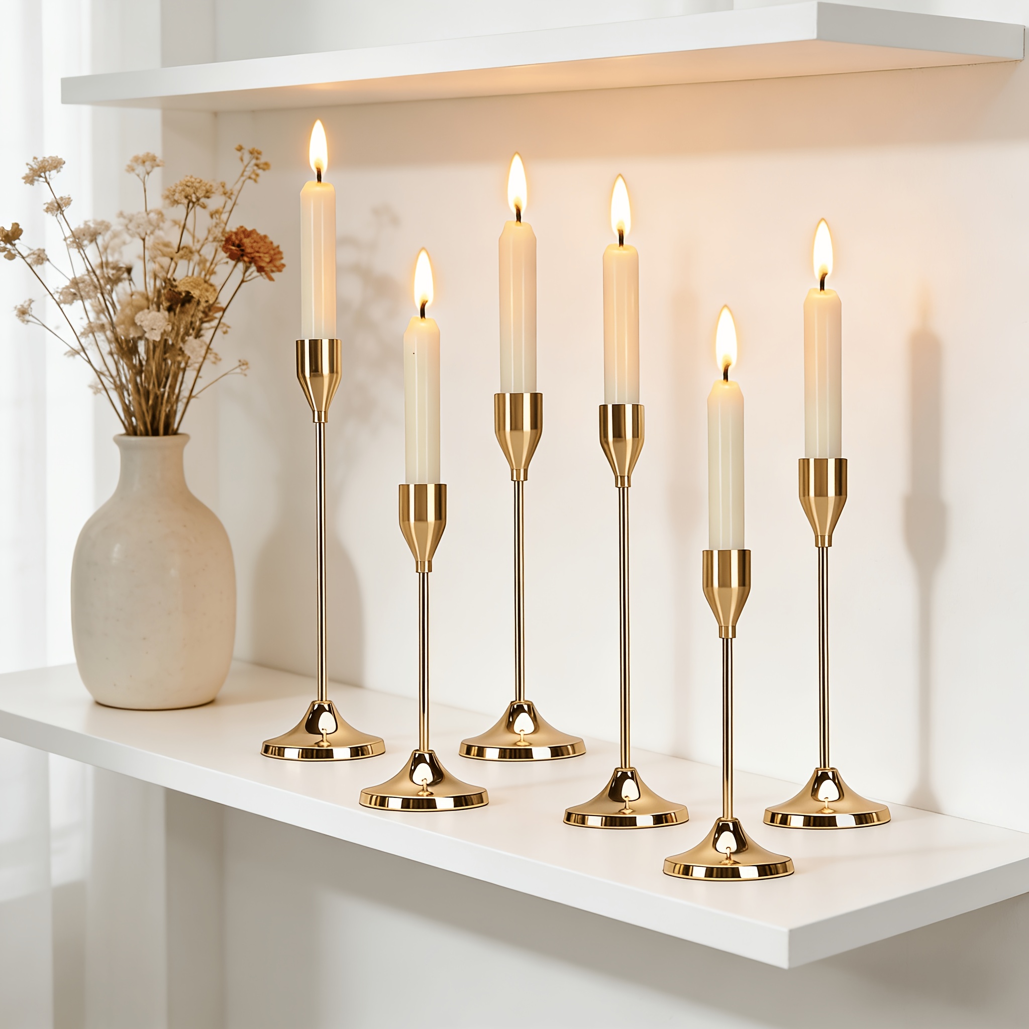 Image of 3pcs/6pcs Exquisite Single-head Golden Candlesticks, Detachable, Suitable For Date Candlelight Dinner Props, Restaurant Hotel, Home Decoration, Birthday Party, Wedding Event Table Decoration