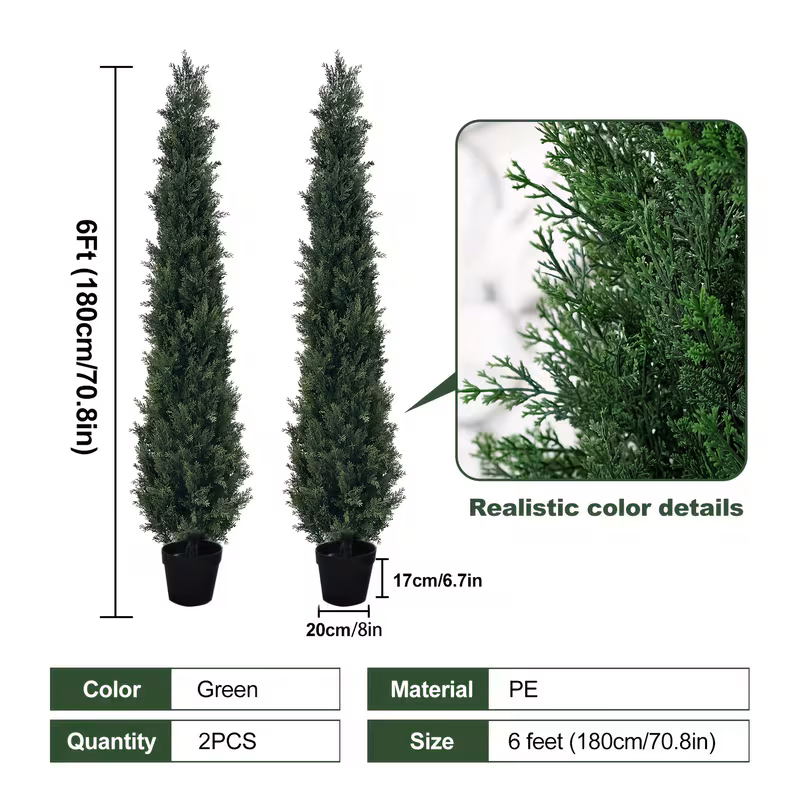 Artificial Cedar Trees | Set Of 2 Outdoor And Indoor Artificial Trees | 6-foot Faux Cedar Trees, Realistic Evergreen Plants for Front Porches, Gardens, And Homes, 6-foot Faux Cedar Trees, Outdoor Artificial Plants, Pine Tree Shrubs, Trees Artificial Indoor, Seasonal Decor, Porch Plants, Evergreen Foliage, Decorative Shrubs, Durable Plastic, Longlasting Foliage, Artificial Shrubs, Homeowners, Garden Enthusiasts