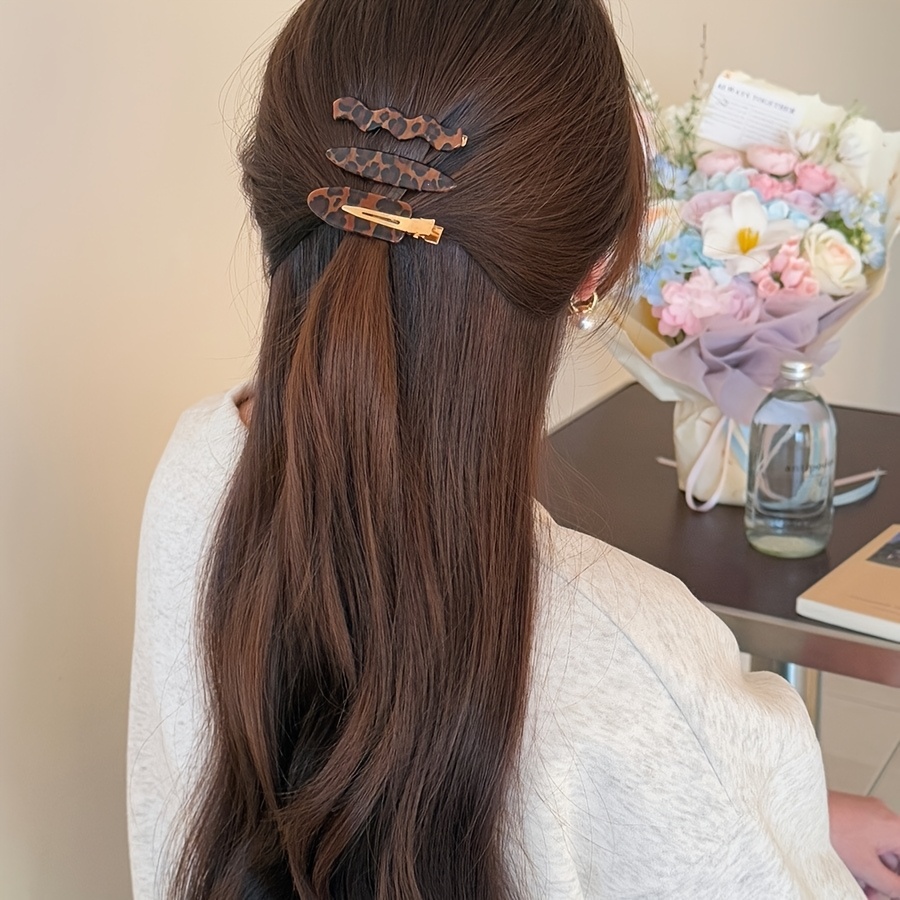 6pcs Leopard Print Oval Bangs Hair Clips Set