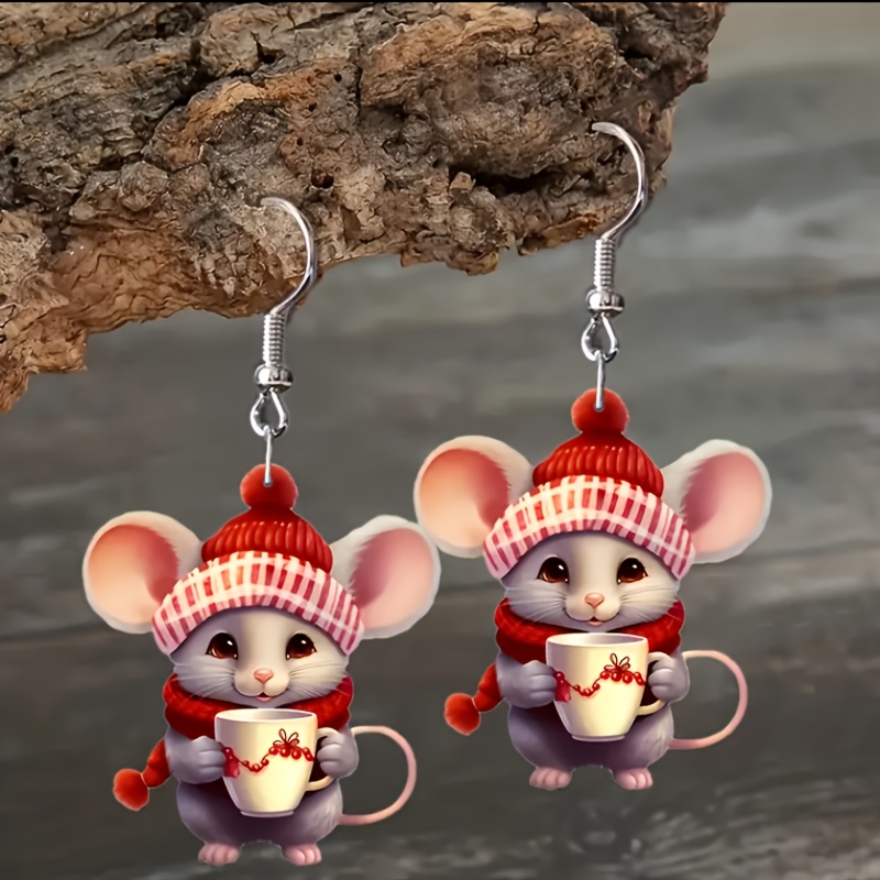 

Chic Acrylic Christmas Mouse Dangle Earrings - Cute Cartoon Punk Style, Gift For Women