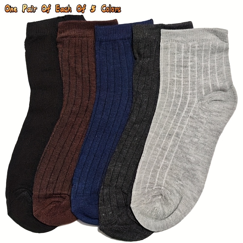 TEMU 5 Pairs Men's Casual Athletic Socks - Breathable, Soft, Comfortable, Durable Polyester Knit, Mid-calf Length, Solid Color, Athletic Socks |