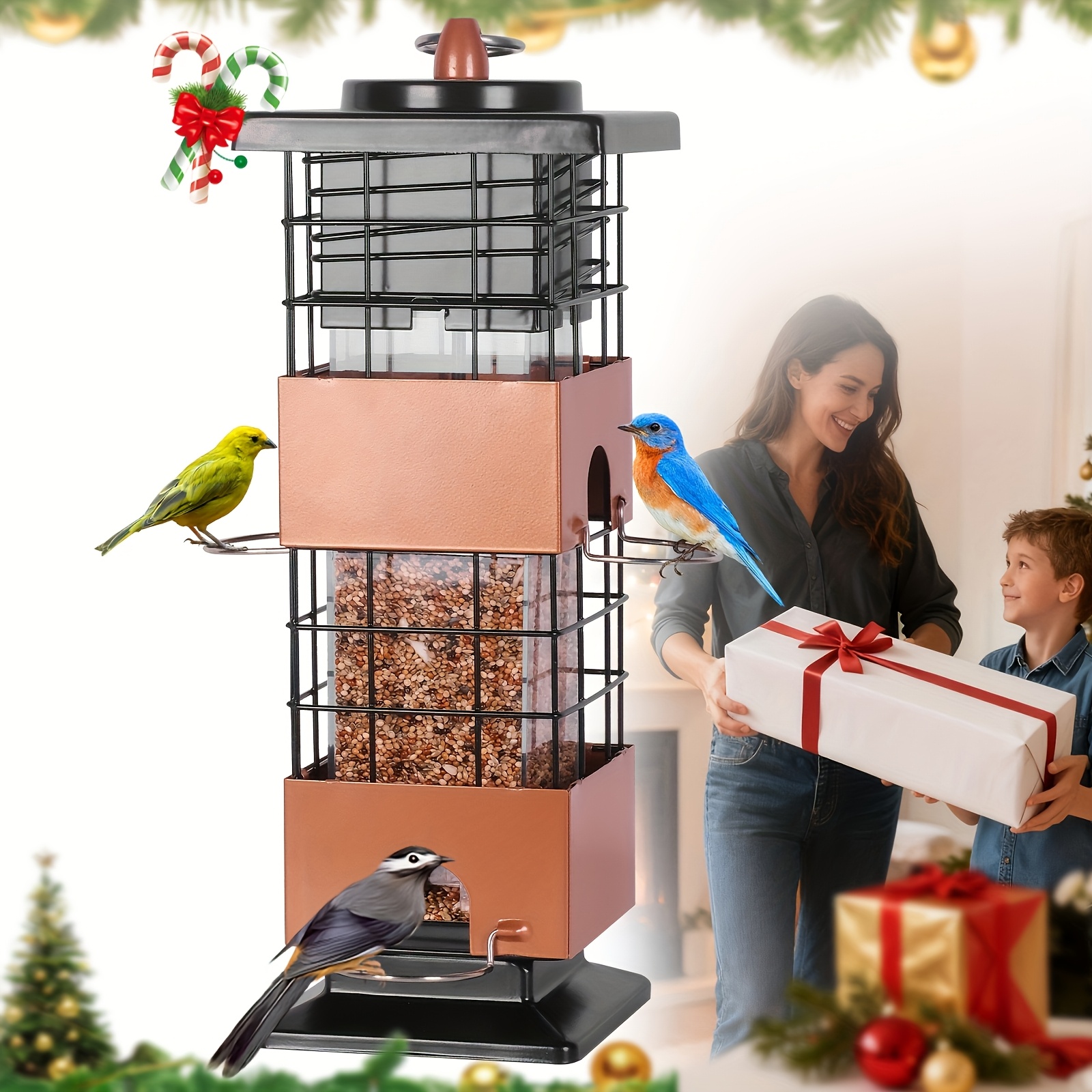 TEMU 1 Squirrel-resistant Bird Feeder For Outdoor Use, Weighing 2.5 , Featuring A Dual Weight-activated Mechanism And A Large Capacity For Feeding
