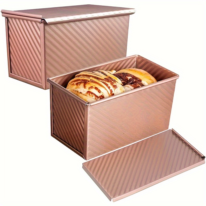 

2pcs, Loaf Pans (8.4''x4.7''x4.3''), Carbon Steel Baking Bread Pans With Lids, Toast Making Tool, Non-stick Bakeware, Oven Accessories, Baking Tools, Kitchen Accessories