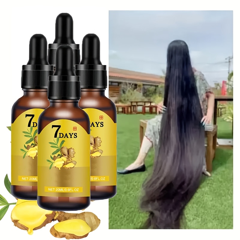 TEMU 4pcs Ginger Hair Oil & Biotin Hair Serum, 7-day Ginger Nourishing Scalp Massage For All Hair Types, Hydrating Hair Treatment, Perfect Valentine's Day & Day Gift For