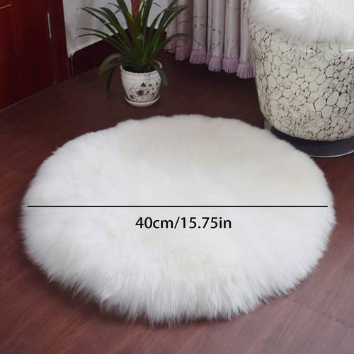 item picture 1pc white faux fur plush round ottoman cozy long pile stool cover for bedroom vanity or makeup area hand wash only acrylic material adds to home decor makeup area accessory decorative ottoman soft texture