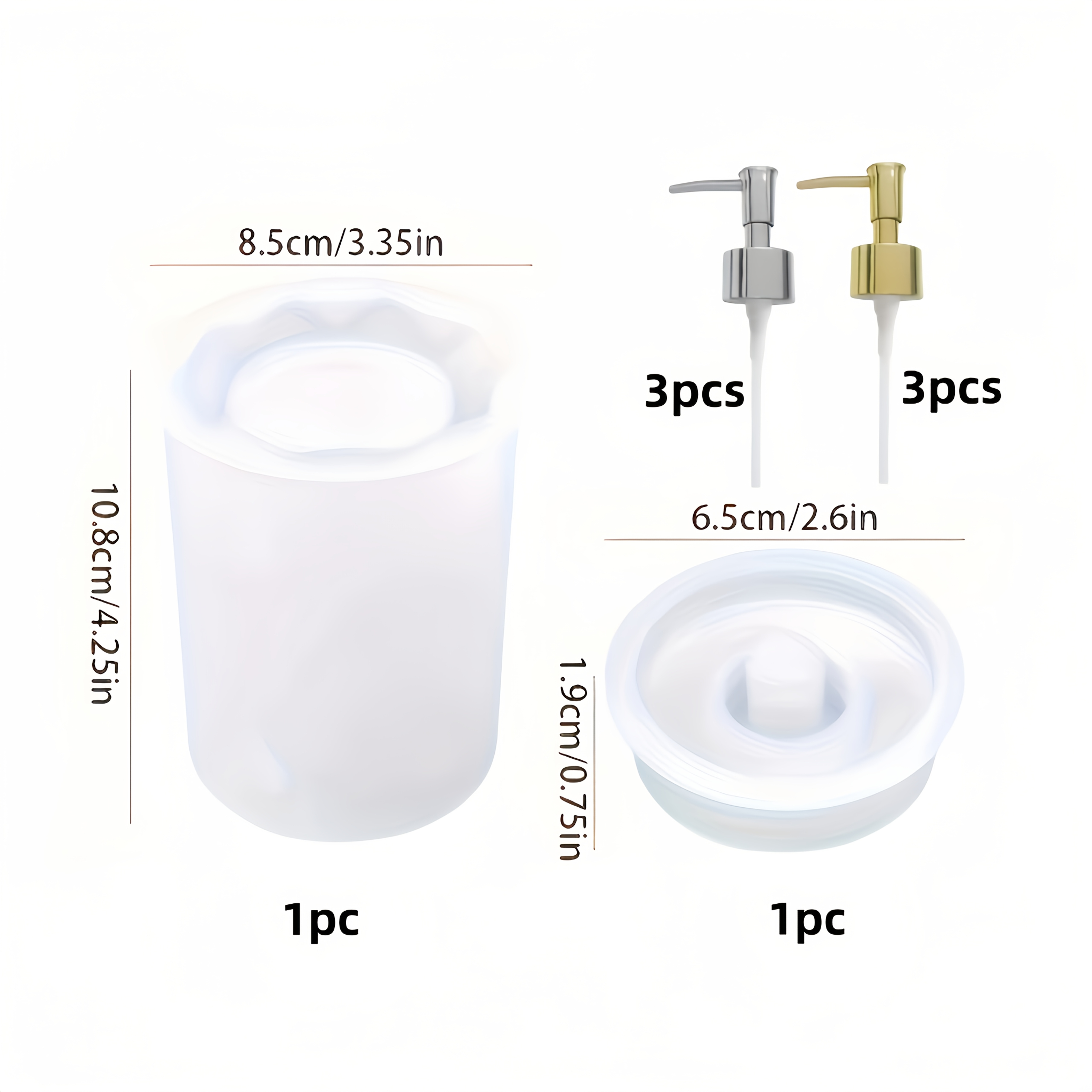 E-shop 1 Set mit 8 Stück Flaschenharzformen mit Pumpen-Set, Harzgießform-Set, 1 Set mit 2 Stück Pumpflaschenharzformen + 6 Stück